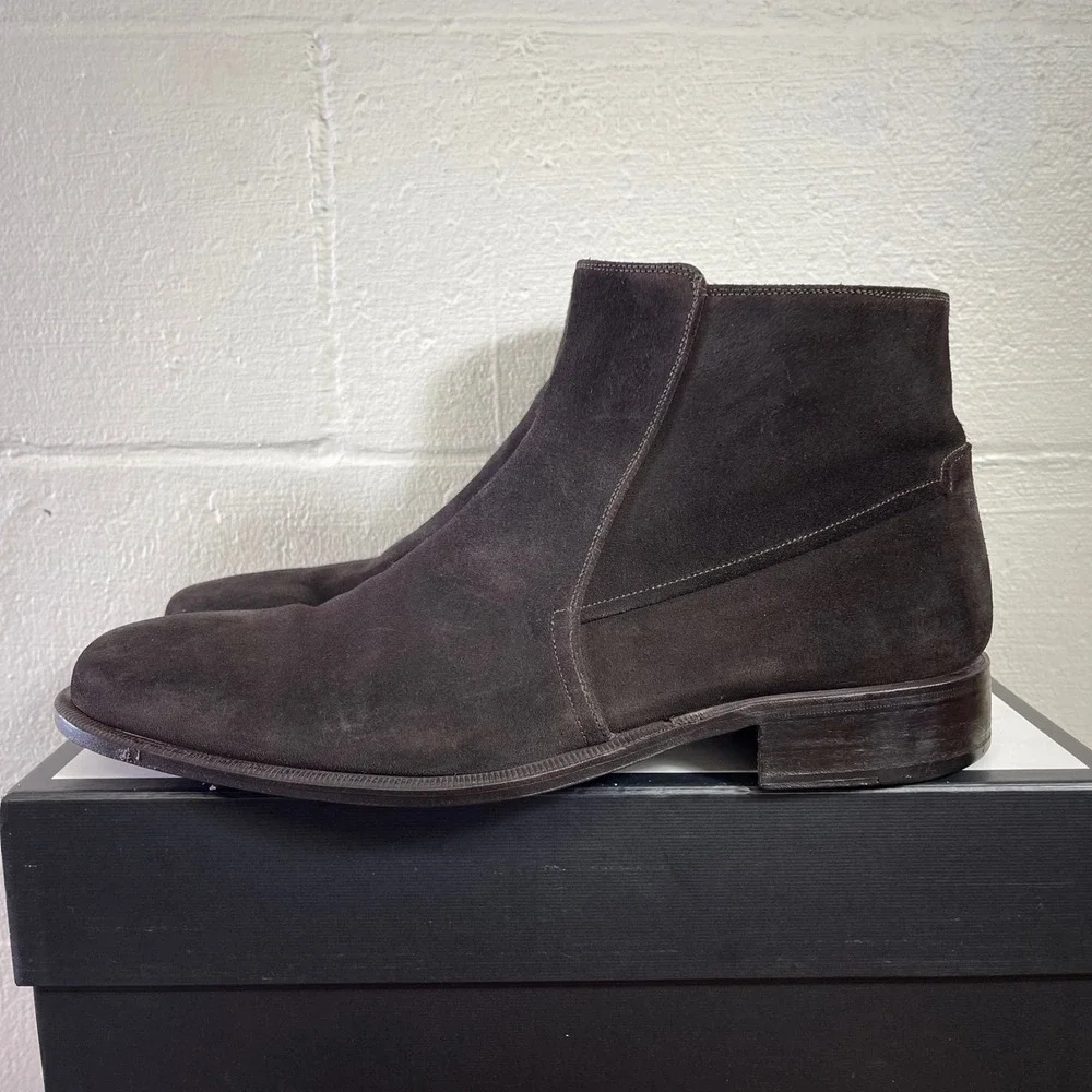 Bruno Magli Rangle M00338 Brown Suede Side Zip Ankle Boots Pull On Men's 12 M